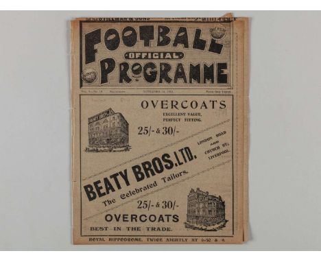 Liverpool v. Aston Villa / Everton Reserves v. Manchester City Reserves combined match programme, 30th November 1912, ex boun