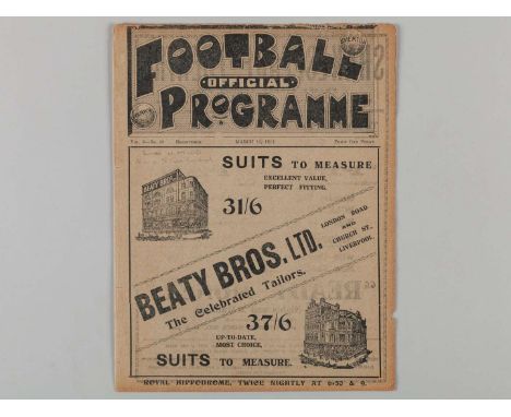 Liverpool v. Middlesbrough / Everton Reserves v. &nbsp;Southport Central combined match programme, 15th March 1913, spine tap