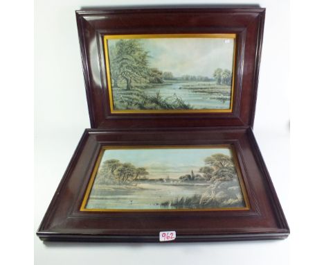 Arthur De Breanski ? vintage prints on canvas of waterside country scenes, 24 x 44cm 