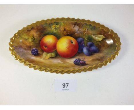 A Royal Worcester trinket dish painted with fruit by H. H. Price - A/F.