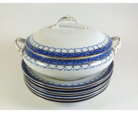 A Burleigh Ware 'Trentham' part dinner service comprising:- two large tureens, 1 meat plate, 1 vegetable plate, 1 sauce boat 