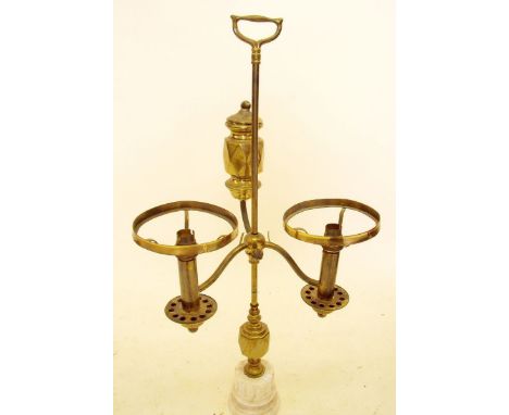 A Victorian brass twin light adjustable oil lamp converted to electricity - 67 
