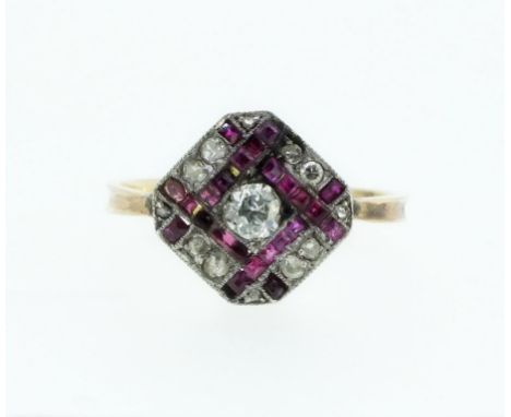 An Art Deco ruby and diamond ring, size I 