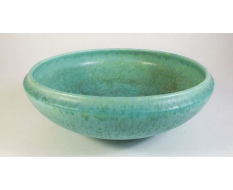 A Royal Lancastrian green pottery bowl, 27cm diameter