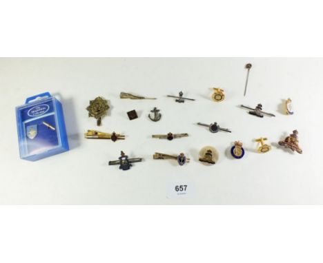A selection of various military cap badges and enamel sweetheart brooches etc. 