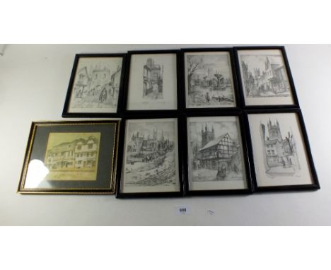 A set of seven prints of street scenes around Gloucester and one other print 