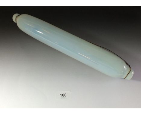 A 19th  century vaseline glass cork stopper rolling pin, possibly Nailsea 