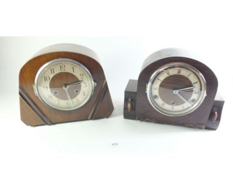 A 1950?s Perivale Westminster chiming wooden mantel clock and a similar  striking clock 