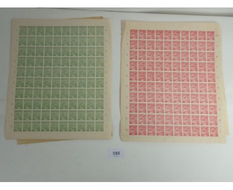 Two mint definitive sheets of 100 stamps each from the Japanese occupation of Malaya, 2 c and 4c values but not 12 1/2 perf S