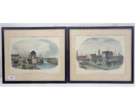 Two coloured prints of Gloucester Docks,  28 x 22cm 