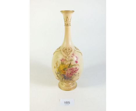 A Royal Worcester blush ivory vase with floral and gilt decoration - 23.5cm 