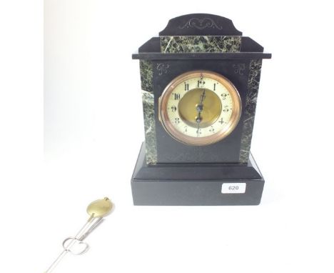 A 19th century black slate and marble mantel clock, 30cm 