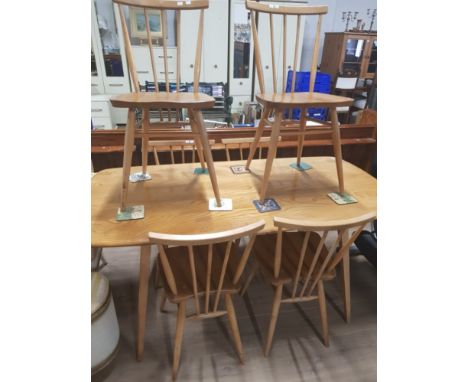 VINTAGE ERCOL BLONDE DINING TABLE AND 6 STICK BACK CHAIRS