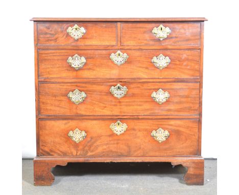 George III mahogany chest of drawers, rectangular top with an ogee moulded edge, fitted with two short and three long drawers