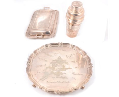 Masonic interest - silver plated H F &amp; Co entree dish with cover, inscribed 'Dorothy Vernon Lodge No. 2129 Ladies Evening