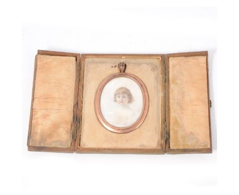 F Percy-W*****, portrait miniature, head and shoulders of a young girl, probably on ivory panel, indistinctly signed, 60x47mm