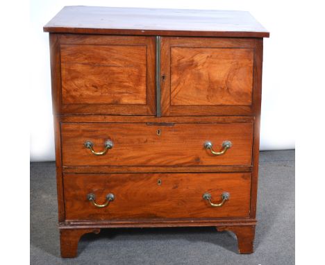 Victorian mahogany night cabinet, cross-banded top, fitted with two doors over two drawers, bracket feet, width 65cm, height 