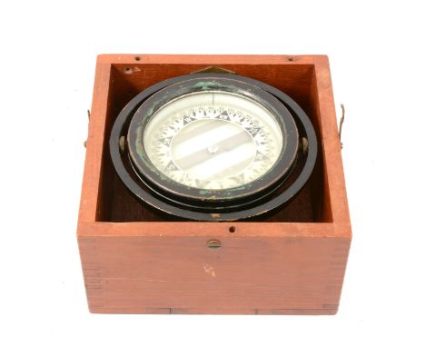 Wilcox-Cruttenden marine gimballed compass, walnut case, 19cm.