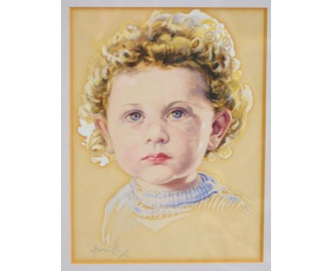 H Norwich, portrait of a child, signed and dated '41, watercolour on paper, 22cm x 16cm.