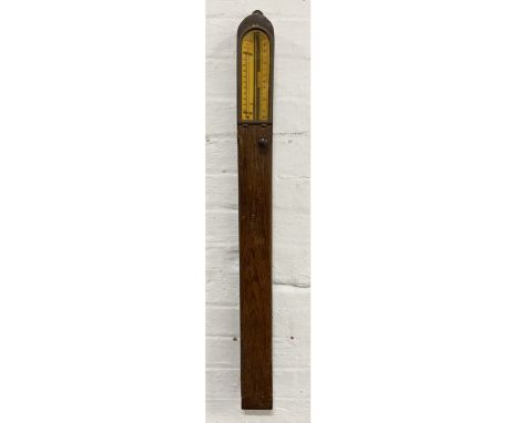 Oak stick barometer, ivorine dial signed John Davis &amp; Son, Derby, 94cm.