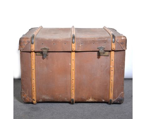 Large canvas a wooden bound travelling trunk, "The Pegasus", 86x58cm, height 61cm.