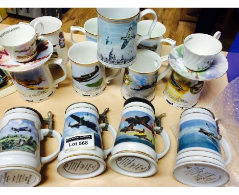 Collectables : WWII related collectable tankards (12) and 2 cup/saucers - Danbury Mint, RAF Assoc, Macdonald etc,  ** BUYER C