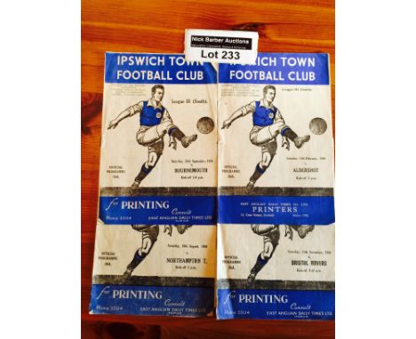 Football : Ipswich Town programmes 1950 -  league Div III South - v Northampton, Bournemoth, Bristol R, Aldershot (4), mostly