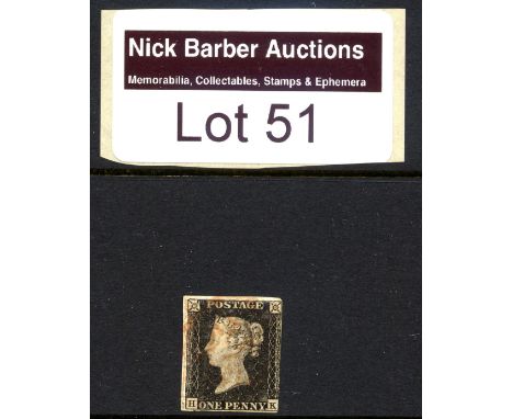 Stamps : 1d Black 1840 lettered H-K –3 Margins Red MX –believed to be Plate 1B 
With Re-Entries 
