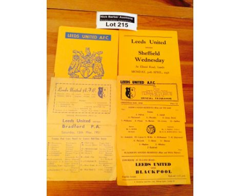 Football : Leeds Utd programmes v Sheff Wed 1955/6, Bradford PA 1950/1, Blackburn Res Xmas Day 1956, Tottenham 1956/7, fair/v