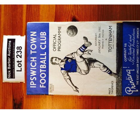 Football : Ipswich Town v Tottenham 'friendly' 30.1.1937 programme, good cond.