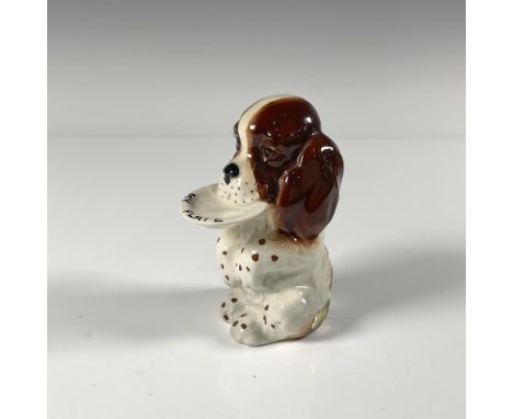 Adorable hand painted English Springer Spaniel puppy on hind legs hold his doggie dish. In a dignified pose with a walking st