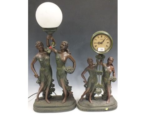 A JULIANA COLLECTION FIGURATIVE MANTLE CLOCK AND MATCHING LAMP