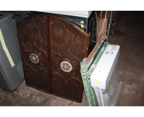 A METAL FIREGUARD TOGETHER WITH TOWEL RADIATORS ETC