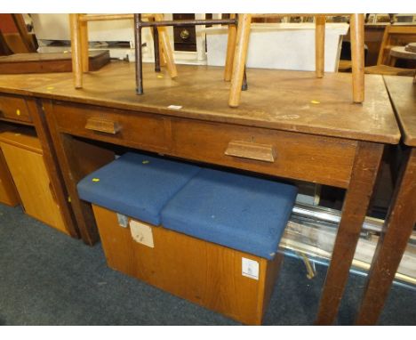 A VINTAGE OAK 2 DRAWER TABLE W-120 cm