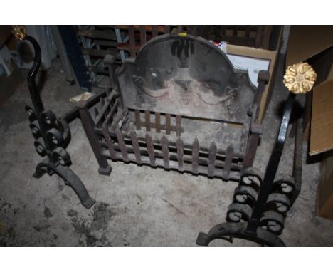 AN ADAMS STYLE CAST IRON BACKED DOG BASKET GRATE