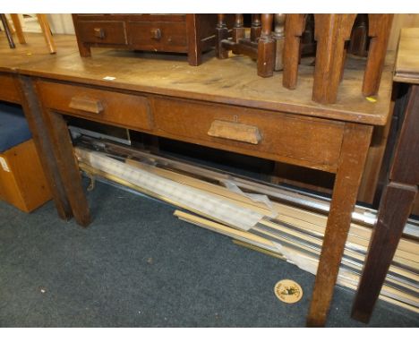 A VINTAGE OAK 2 DRAWER TABLE W-120 cm