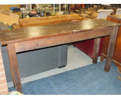 A SCHOOL HARDWOOD STYLE SIDE CONSOLE TABLE H - 85 cm W - 171 cm