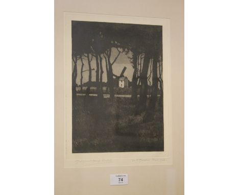 MARGARET KEMP WELCH (1899-1940). Wooded river landscape with windmill, signed in pencil lower left and dated 1933 in pencil l