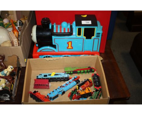 A SMALL BOX OF THOMAS THE TANK STEAM ENGINE TOYS WITH CARRY CASE 