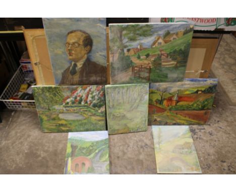 A COLLECTING ON UNFRAMED OIL ON CANVAS &amp; BOARD'S TO INCLUDE A PORTRAIT STUDY OF A GENTLEMAN SIGNED J FULFORD 
