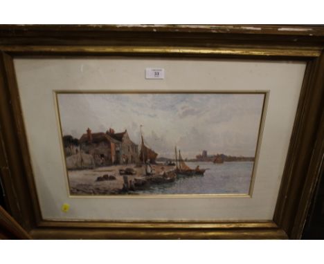 A GILT FRAMED AND GLAZED PRINT OF AN HARBOUR SCENE BY STUART LLOYD 