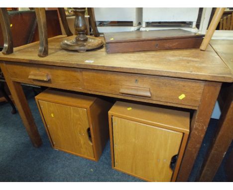 A VINTAGE OAK 2 DRAWER TABLE W-120 cm