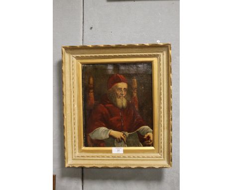 AN UNSIGNED GILT FRAME OIL ON CANVAS PORTRAIT STUDY OF AN CARDINAL 