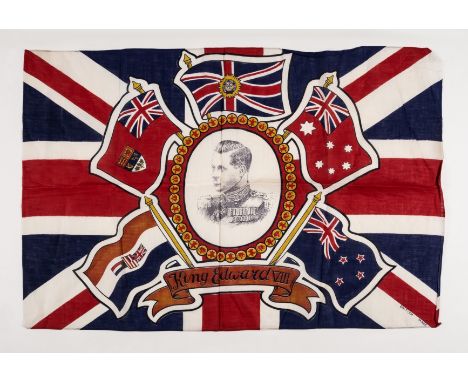 Edward VIII.- Souvenir flag commemorating the accession of Edward VIII with his portrait and the flags of the Dominions super
