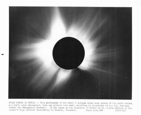 Space.-  Solar eclipse and solar corona, 1970 &amp;1973 (2); two vintage gelatin silver prints, the later on "This Paper Manu