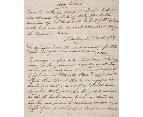 Wellington's Physician.- Hume (John Robert, physician to the Duke of Wellington, of Curzon Street, Mayfair, 1781/2-1857) Copy