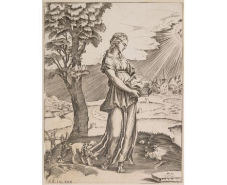 NO RESERVE Old master prints.- Veneziano (Agostino, fl. 1509-1536) The Cumaen Sybil, engraving on laid paper without watemark