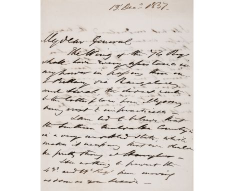 NO RESERVE India.- Indian Mutiny.- Cubbon (Sir Mark, army officer in the East India Company, 1784-1861) Autograph Letter sign