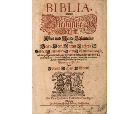 Bible (German).- [Luther (Martin)] Biblia das ist die gantze H. Schrifft, Altes und Neues Testaments, lacking front free endp