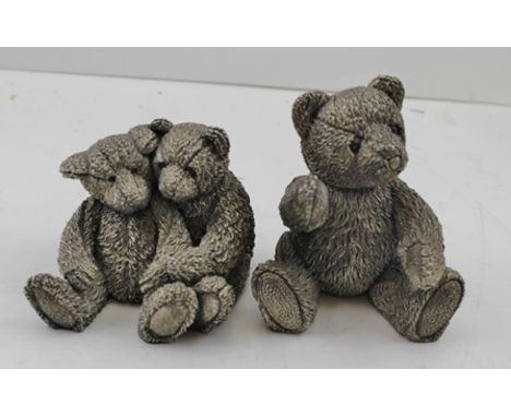 A SILVER TEDDY BEAR, Birmingham 1994 10cm high, together with a PAIR OF SILVER TEDDY BEARS, Birmingham 1994, Country Artists,